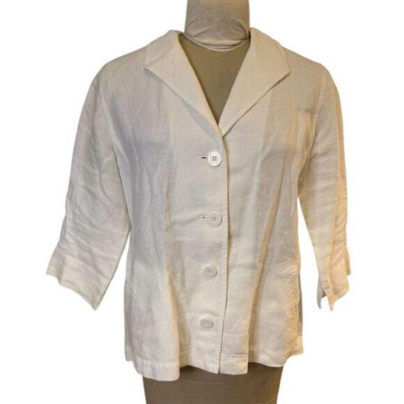 Eileen Fisher Jackets & Blazers - Eileen Fisher Linen 4-Button Jacket/Top 3/4 Sleeves White Sz. L Lightweight